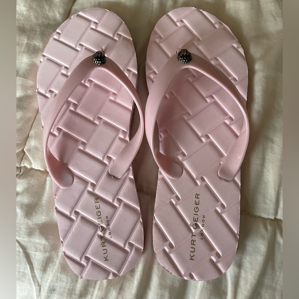 Kurt Geiger Light Pink Woven Flip Flops
